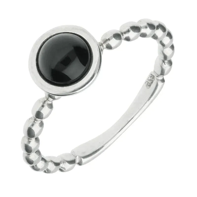 Sterling Silver Whitby Jet Round Beaded Shank Stacking Ring sold by Jura Watches