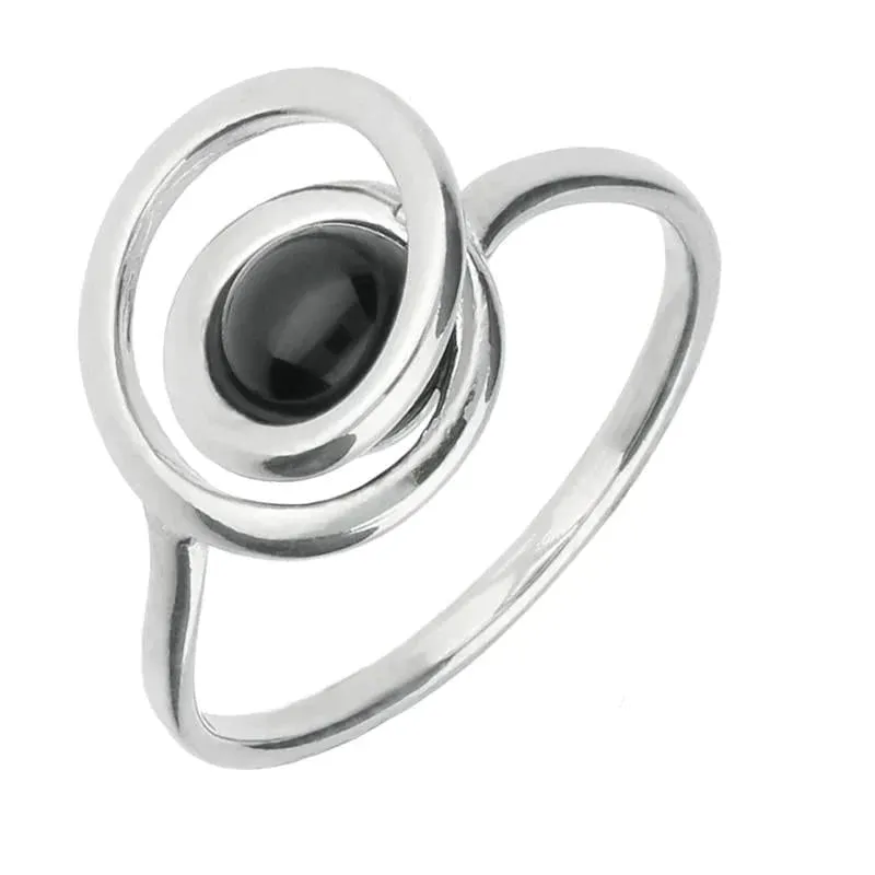 Sterling Silver Whitby Jet Round Swirl Ring sold by Jura Watches