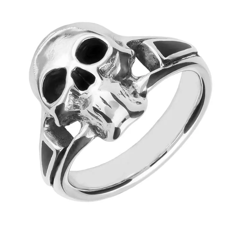 Sterling Silver Whitby Jet Skull Triangle Shank Ring sold by Jura Watches