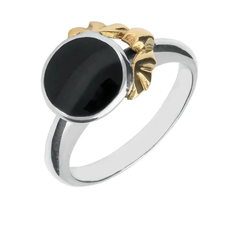 Sterling Silver Whitby Jet 9ct Yellow Gold Small Bat Ring sold by Jura Watches