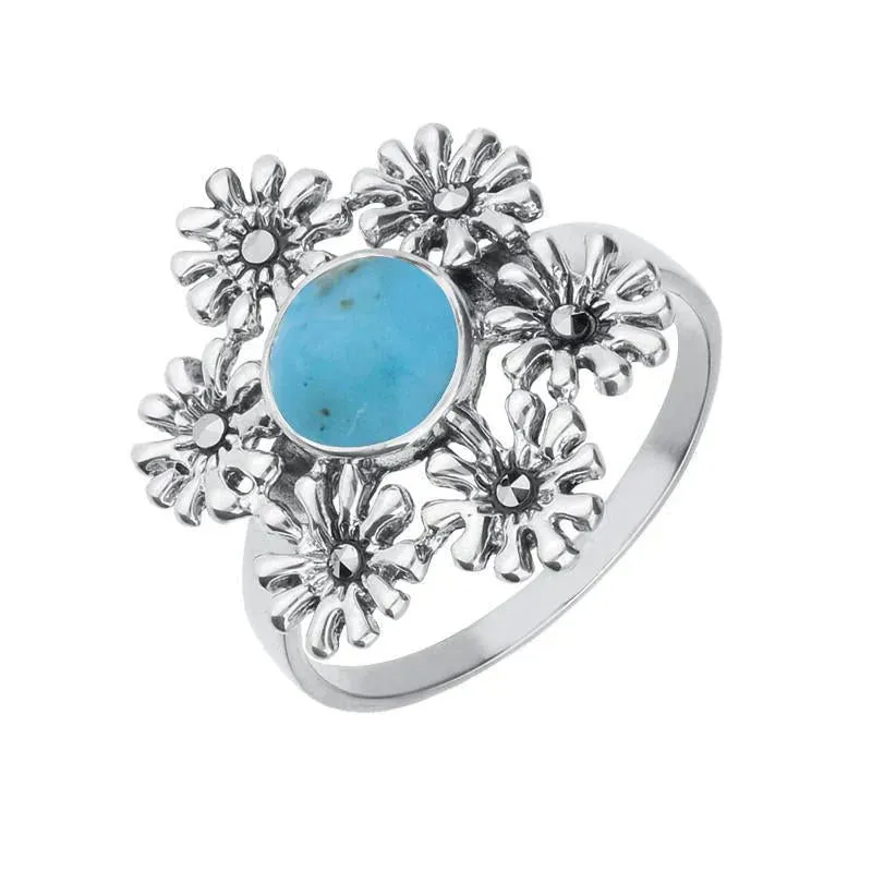 Sterling Silver Turquoise Marcasite 6 Flower Petal Ring sold by Jura Watches