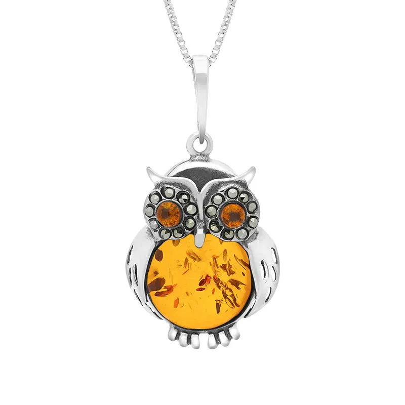 Sterling Silver Amber Medium Owl Necklace sold by Jura Watches