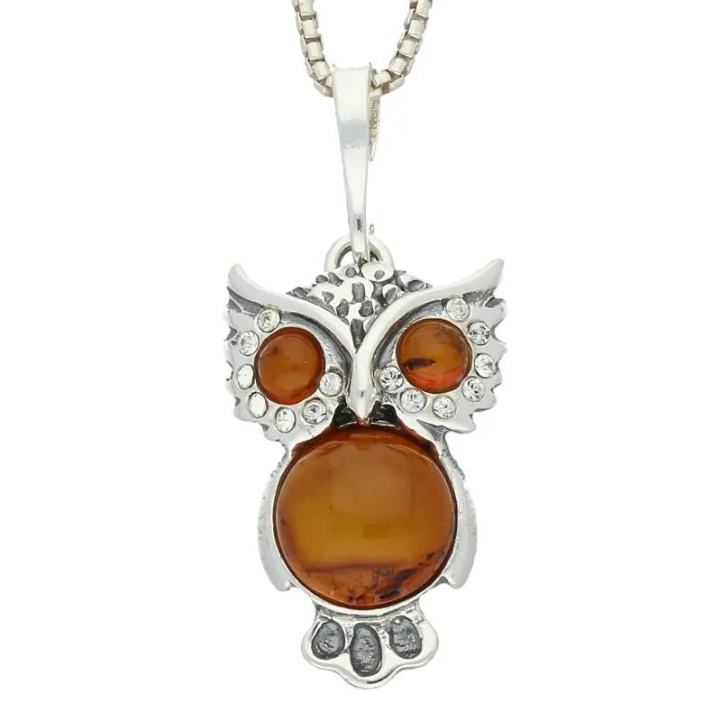 Sterling Silver Amber Cubic Zirconia Medium Owl Necklace sold by Jura Watches