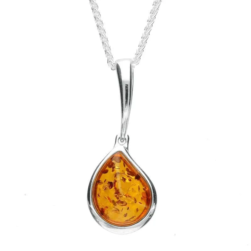 Sterling Silver Amber Curved Pear Drop Necklace sold by Jura Watches