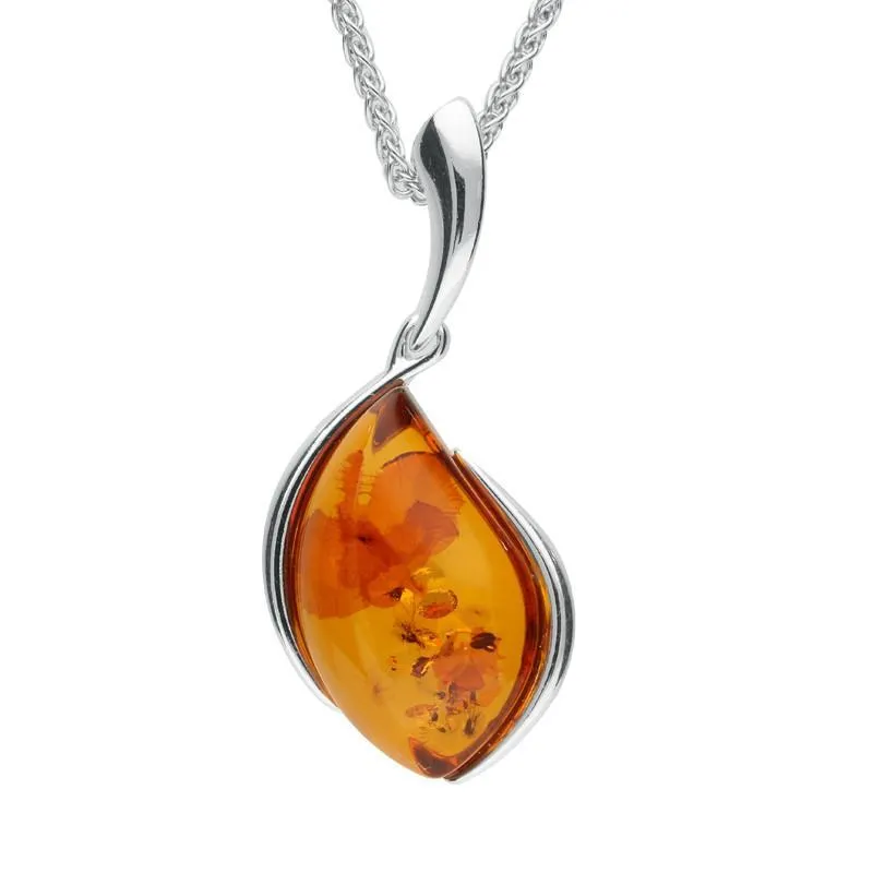 Sterling Silver Amber Curved Pear Necklace sold by Jura Watches