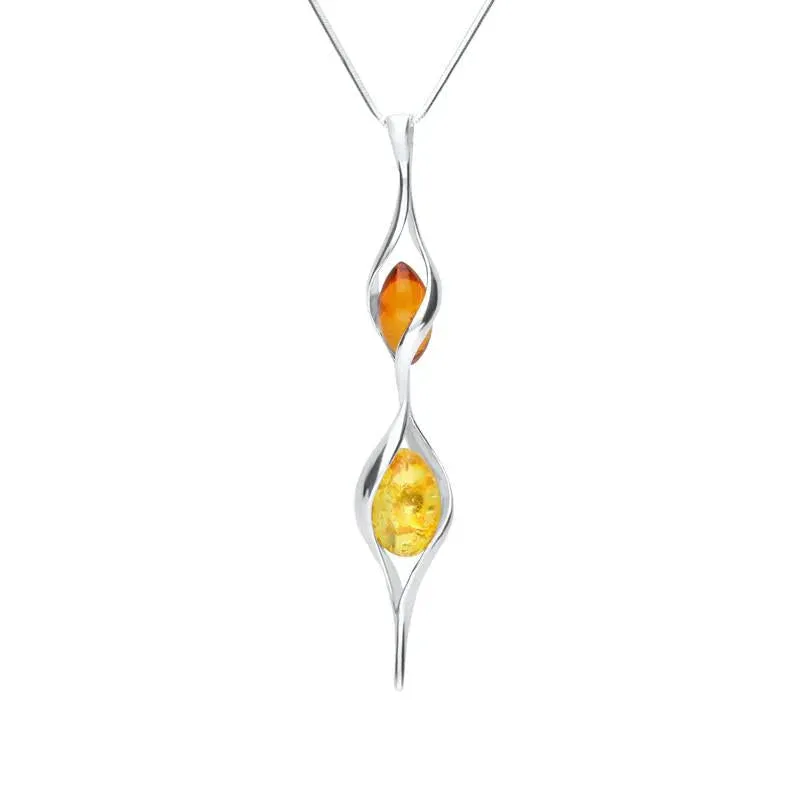 Sterling Silver Amber Double Graduated Twist Bead Necklace sold by Jura Watches