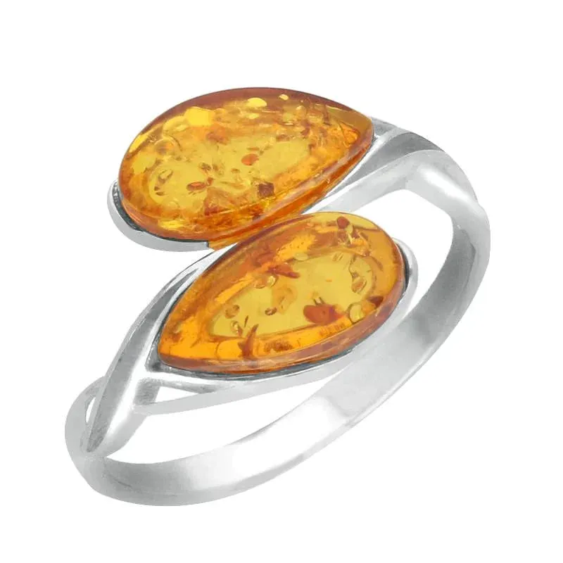 Silver Amber Double Pear Celtic Ring sold by Jura Watches