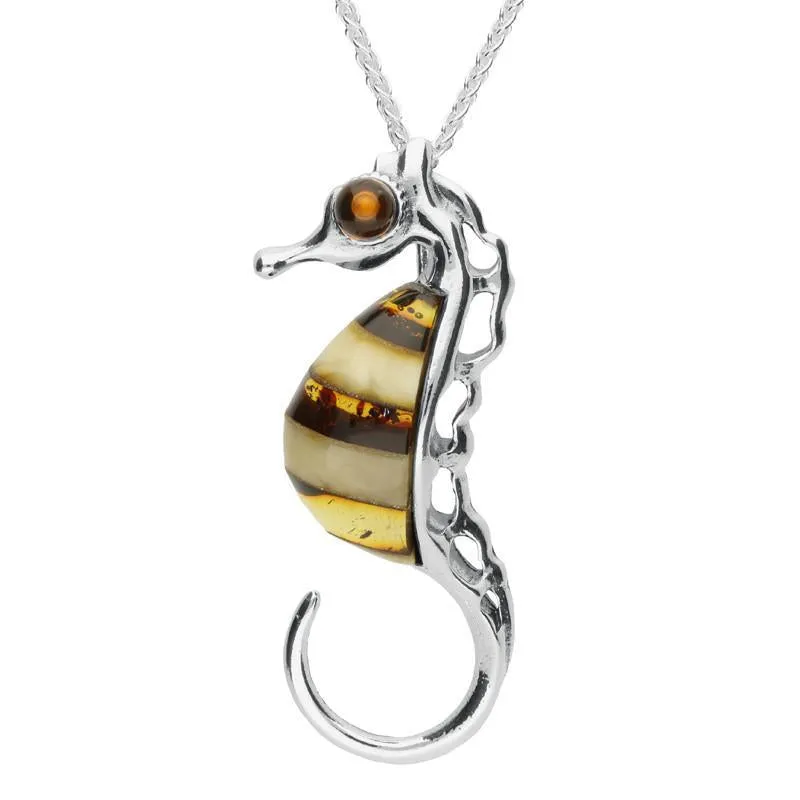 Sterling Silver Amber Large Seahorse Necklace sold by Jura Watches