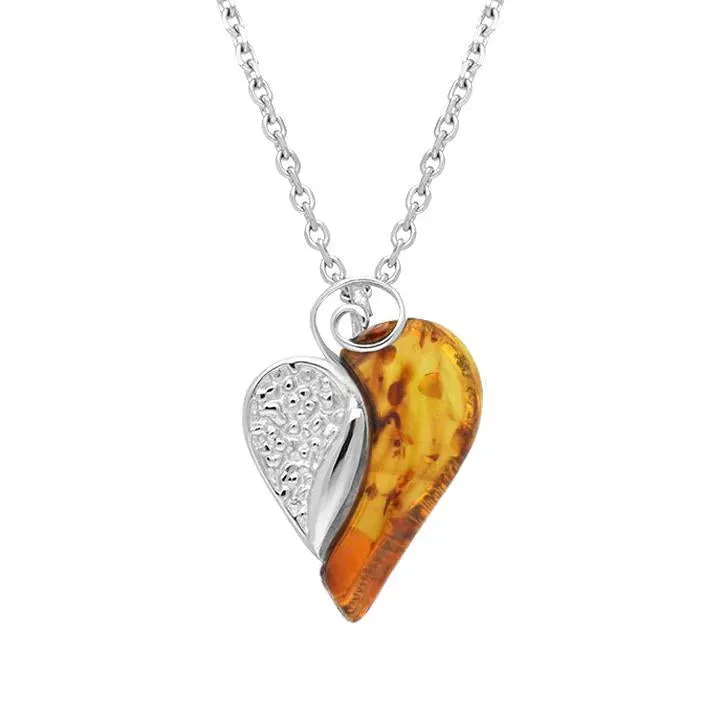 Sterling Silver Amber Large Swirl Heart Necklace sold by Jura Watches