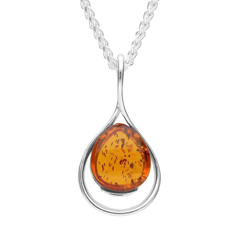 Sterling Silver Amber Open Twist Pear Drop Necklace sold by Jura Watches