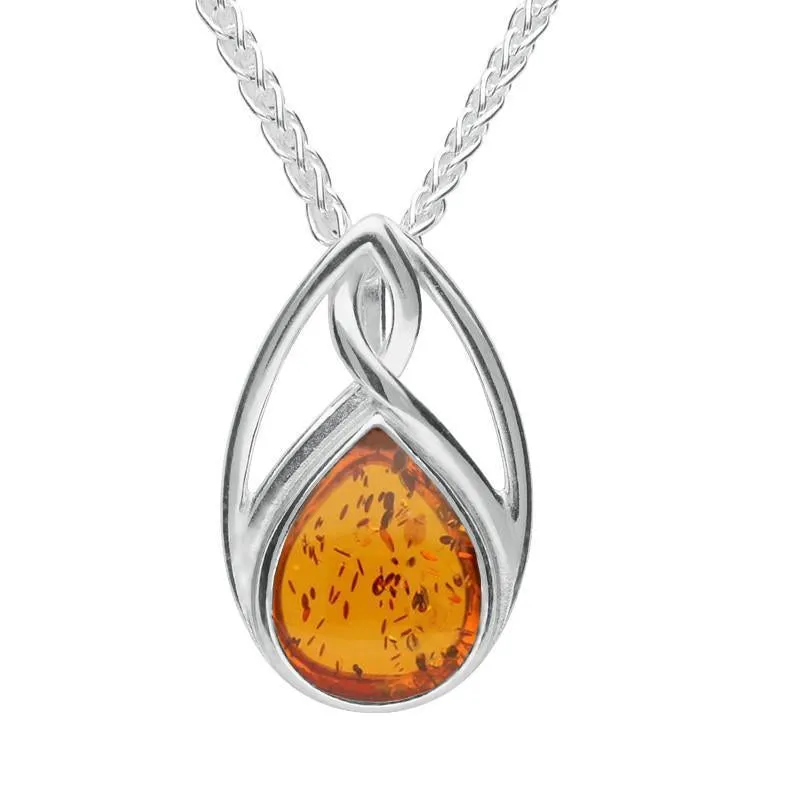 Sterling Silver Amber Pear Shaped Celtic Twist Necklace sold by Jura Watches
