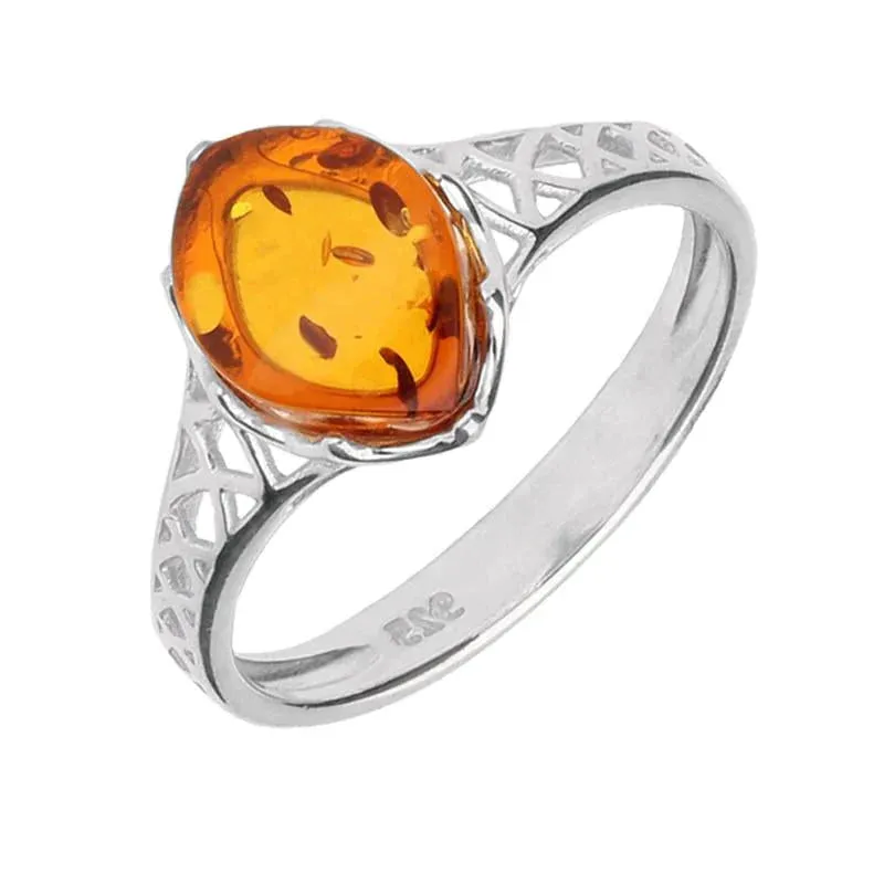 Sterling Silver Amber Pierced Celtic Ring sold by Jura Watches