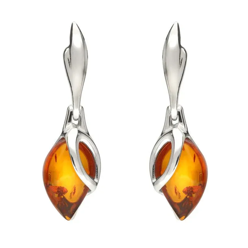 Sterling Silver Baltic Amber Leaf Drop Earrings sold by Jura Watches