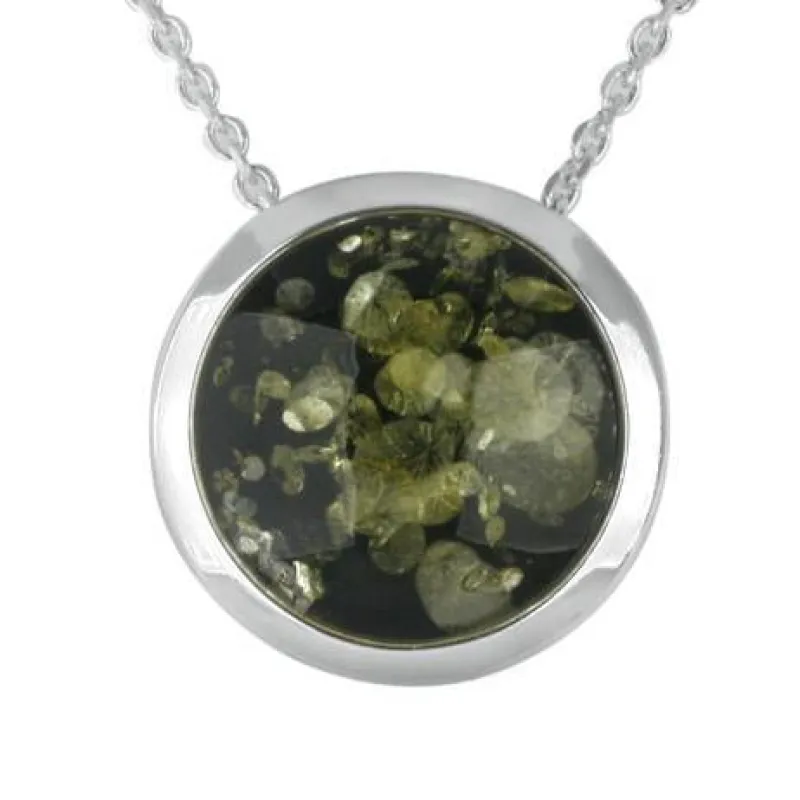 Sterling Silver Green Amber Round Framed Necklace sold by Jura Watches