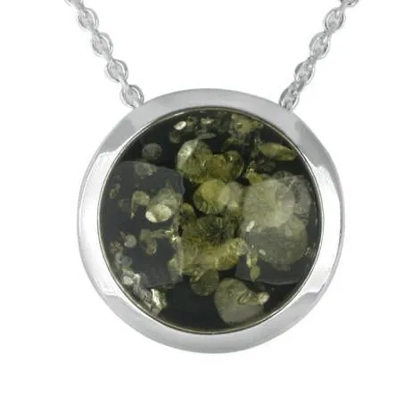 Sterling Silver Green Amber Round Framed Necklace sold by Jura Watches