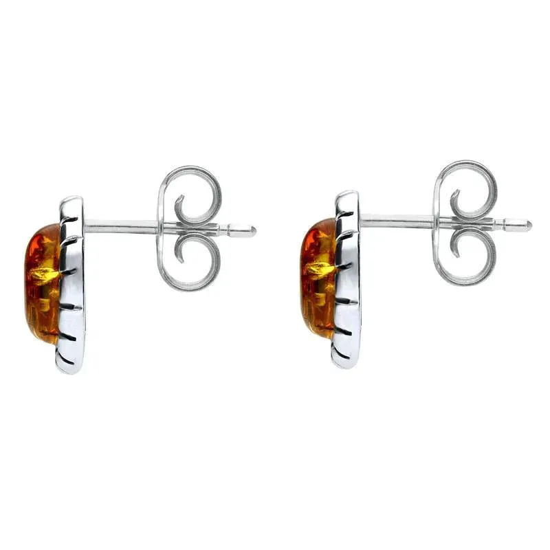 Sterling Silver Baltic Amber Oval Beaded Edge Small Stud Earrings sold by Jura Watches product image thumbnail 2