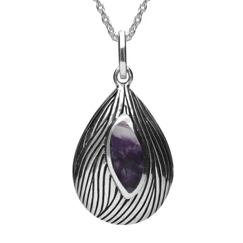 Sterling Silver Blue John Marquise Wave Wood Effect Necklace made by C.W. Sellors