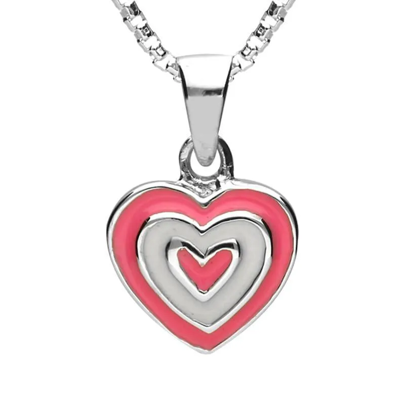 Sterling Silver NSPCC Enamel Pink and White Layered Heart Necklace D sold by Jura Watches