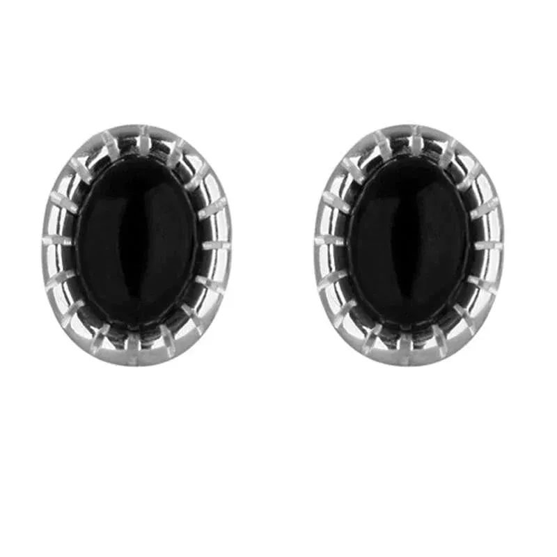 Sterling Silver Whitby Jet Bead Edge Stud Earrings sold by Jura Watches