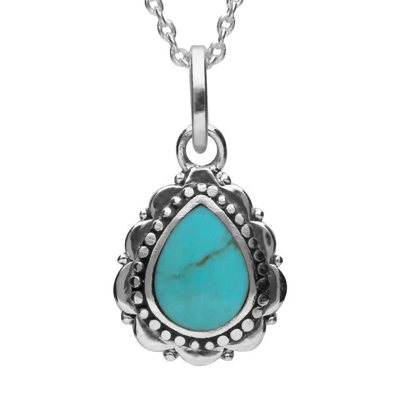 Sterling Silver Turquoise Beaded Edge Pear Shape Necklace sold by Jura Watches