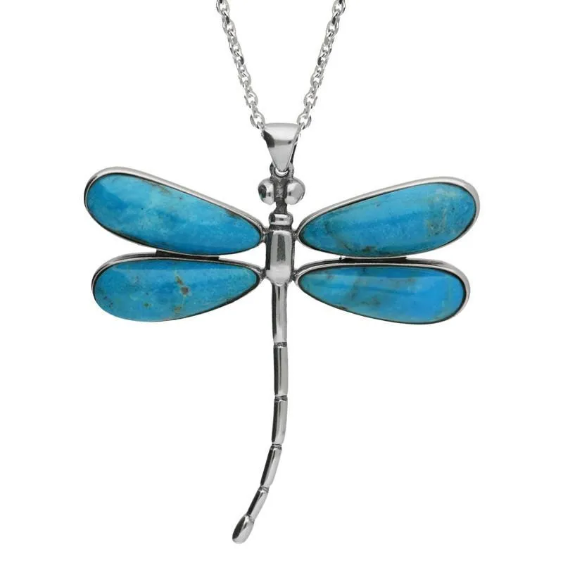 Sterling Silver Turquoise Four Stone Large Dragonfly Necklace sold by Jura Watches