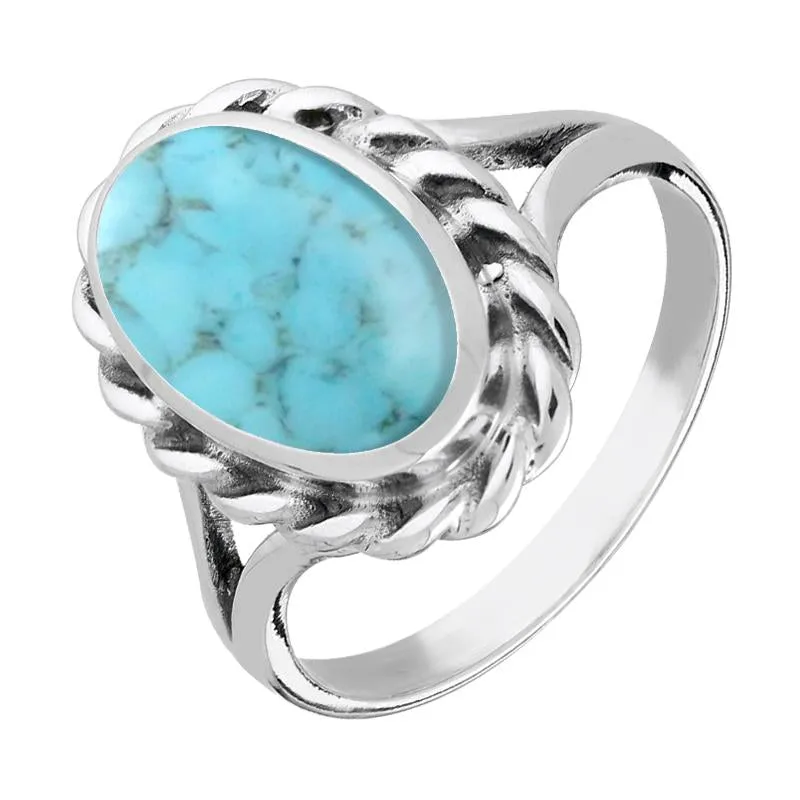 Sterling Silver Turquoise Large Oval Rope Edge Ring sold by Jura Watches