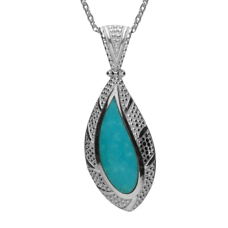 Sterling Silver Turquoise Marquise Shape Beaded Edge Necklace sold by Jura Watches