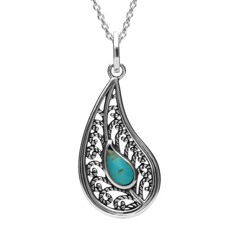 Sterling Silver Turquoise Oxidised Teardrop Necklace sold by Jura Watches