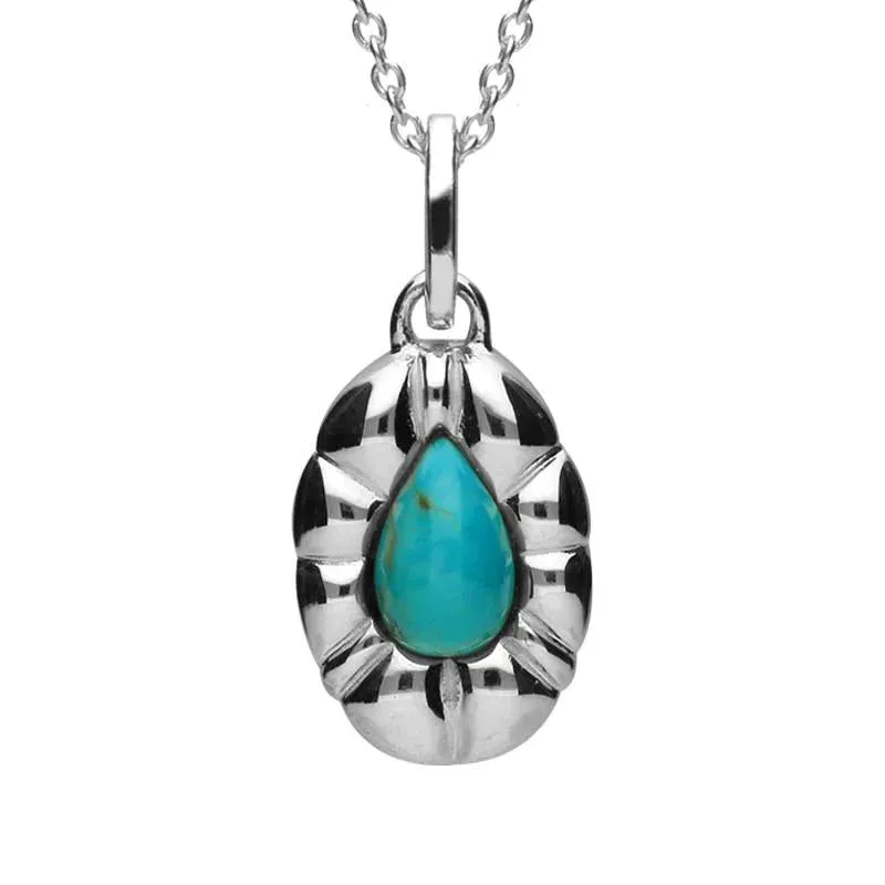 Sterling Silver Turquoise Pear Shaped Beaded Edge Necklace sold by Jura Watches