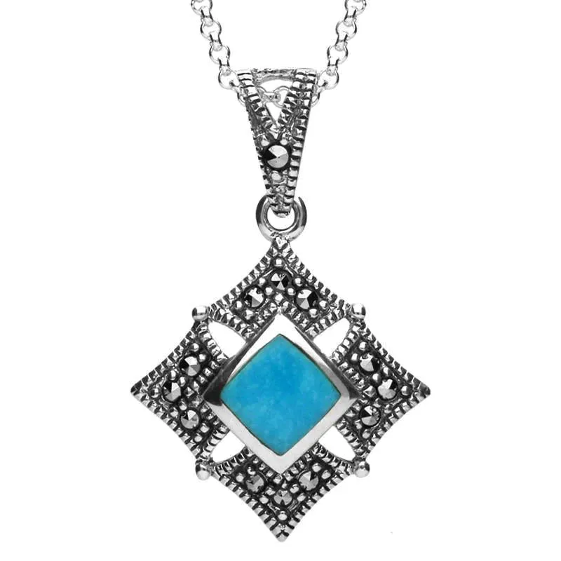 Sterling Silver Turquoise Marcasite Square Necklace sold by Jura Watches