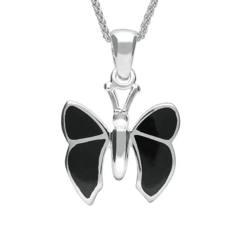 Sterling Silver Whitby Jet Four Stone Butterfly Necklace sold by Jura Watches