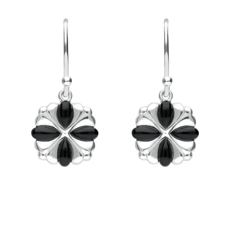 Sterling Silver Whitby Jet 4 stone Cross Drop Earrings sold by Jura Watches