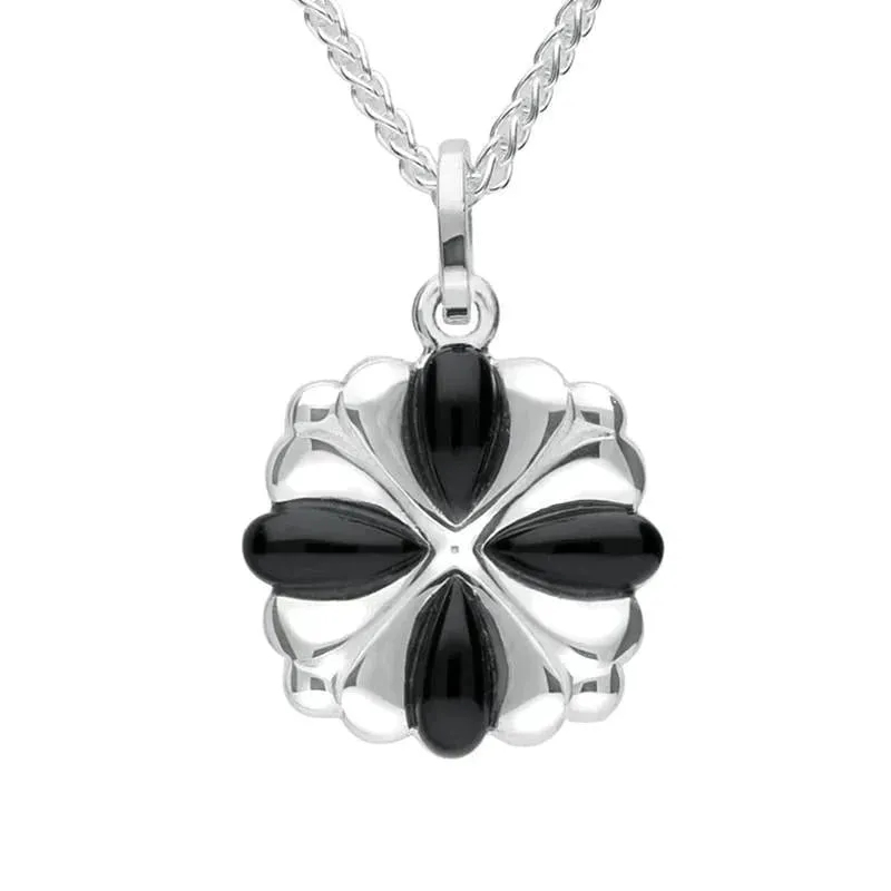 Sterling Silver Whitby Jet 4 Stone Cross Necklace sold by Jura Watches