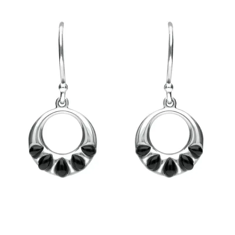 Sterling Silver Whitby Jet Five Stone Round Drop Earrings sold by Jura Watches