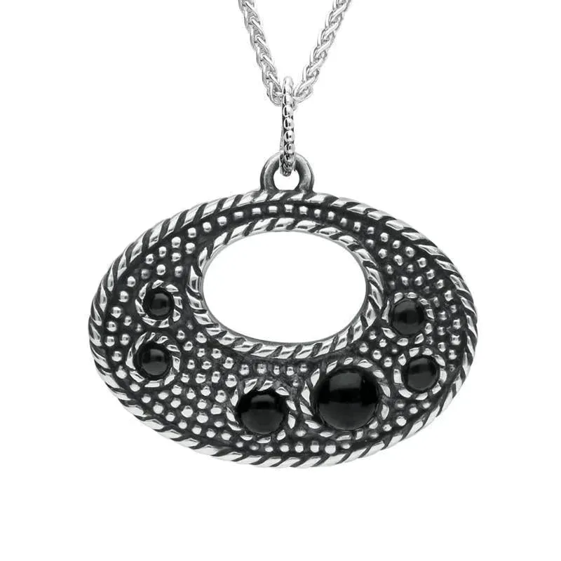 Sterling Silver Whitby Jet 6 Stone Oxi Open Oval Necklace sold by Jura Watches