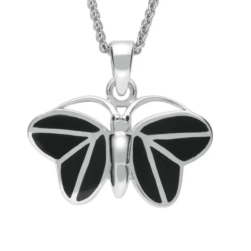 Sterling Silver Whitby Jet Eight Stone Butterfly Necklace sold by Jura Watches