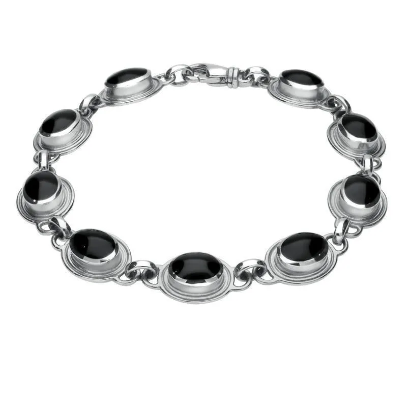 Sterling Silver Whitby Jet Nine Stone Oval Bracelet sold by Jura Watches