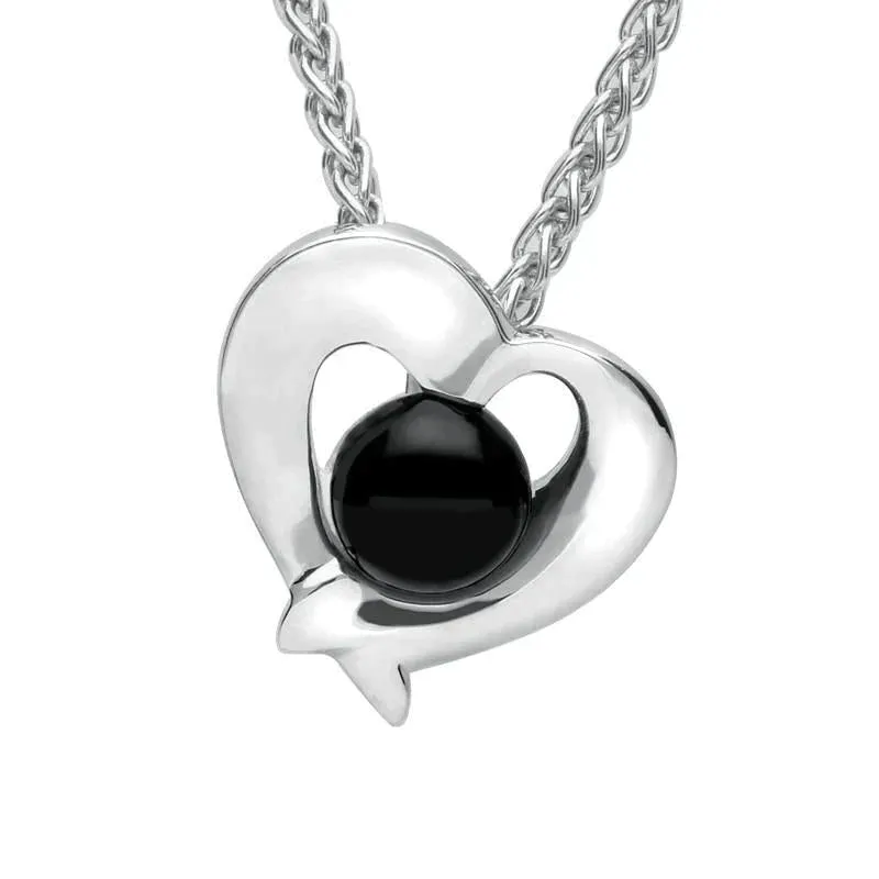 Sterling Silver Whitby Jet Abstract Heart Necklace sold by Jura Watches