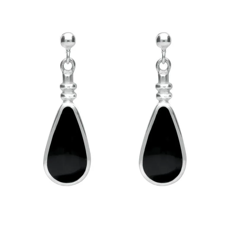 Sterling Silver Whitby Jet Bottle Top Pear Drop Earrings sold by Jura Watches