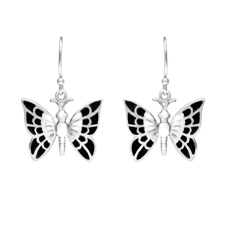 Sterling Silver Whitby Jet Butterfly Drop Earrings sold by Jura Watches