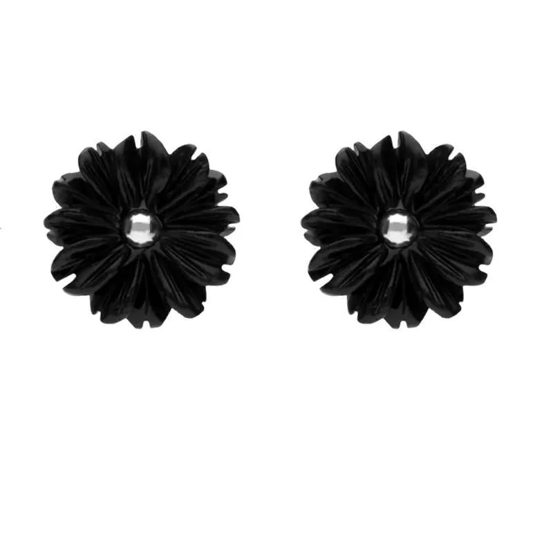 Sterling Silver Whitby Jet Tuberose 10mm Flower Stud Earrings sold by Jura Watches