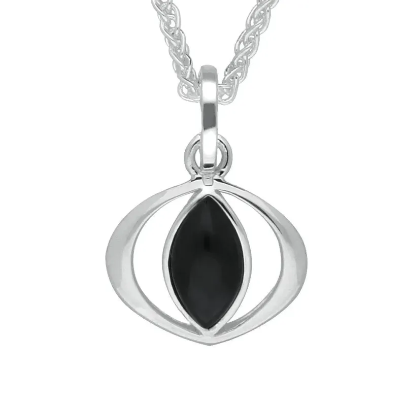 Sterling Silver Whitby Jet Cat Eye Necklace sold by Jura Watches