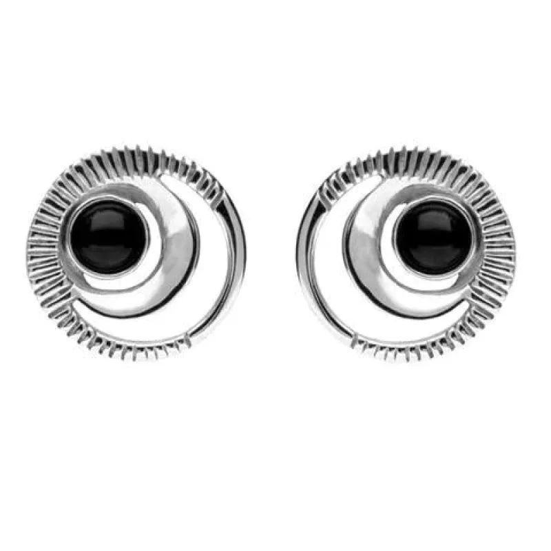 Sterling Silver Whitby Jet Circle Cut Out Stud Earrings sold by Jura Watches