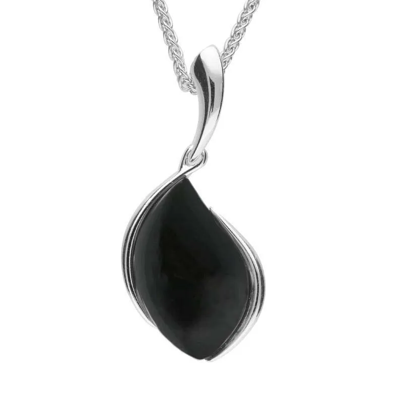 Sterling Silver Whitby Jet Curved Pear Necklace sold by Jura Watches