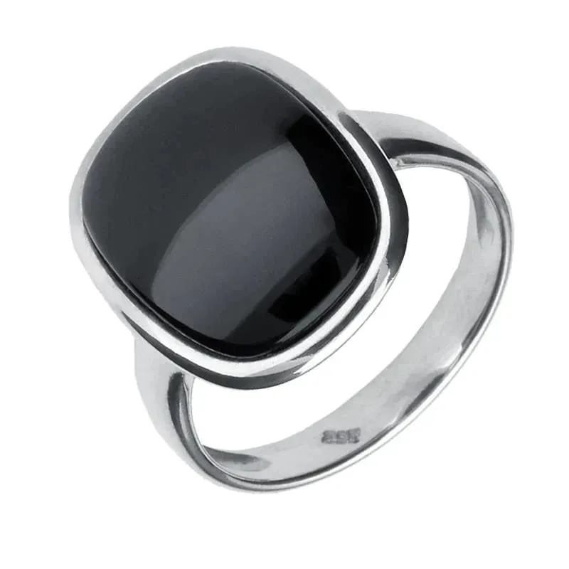 Sterling Silver Whitby Jet Curved Rectangle Ring sold by Jura Watches
