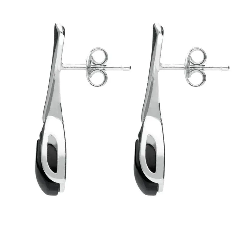 Sterling Silver Whitby Jet Curved Tapered Drop Earrings sold by Jura Watches product image thumbnail 2