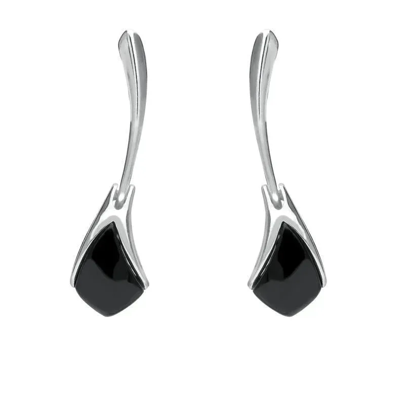Sterling Silver Whitby Jet Curved Tapered Drop Earrings sold by Jura Watches