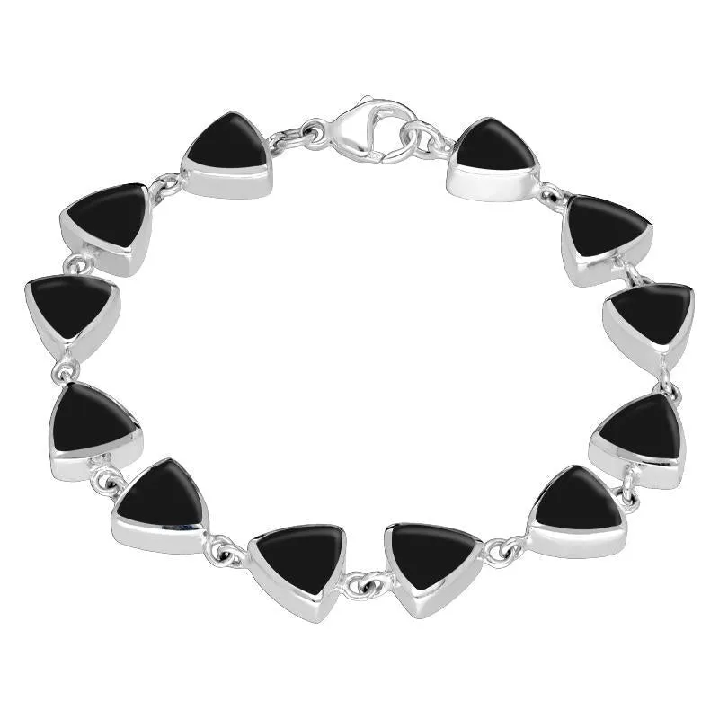 Sterling Silver Whitby Jet Curved Triangle Bracelet sold by Jura Watches