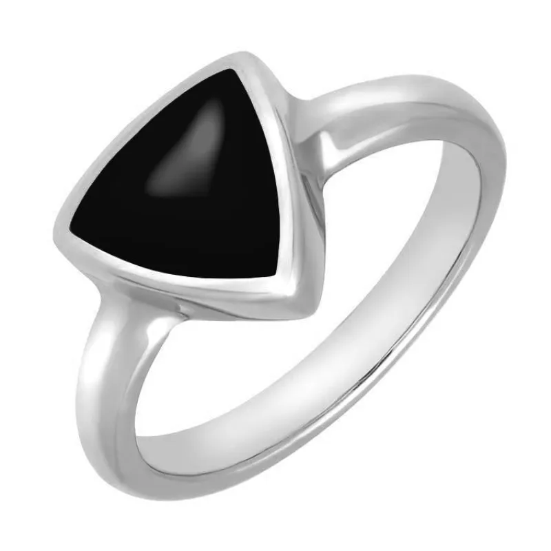 Sterling Silver Whitby Jet Curved Triangle Ring sold by Jura Watches