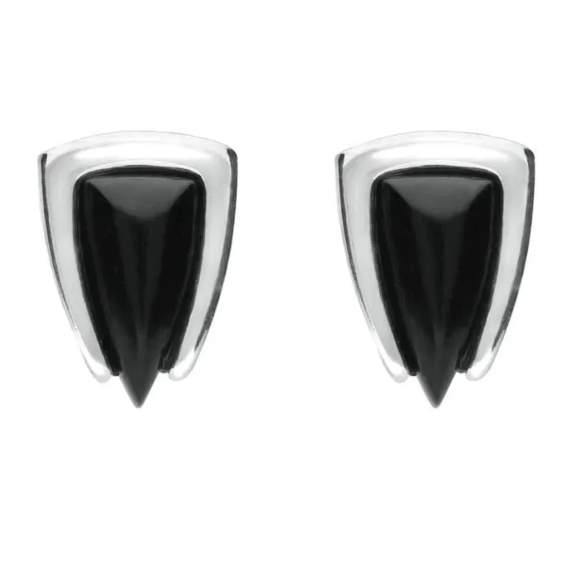 Sterling Silver Whitby Jet Curved Triangle Stud Earrings sold by Jura Watches